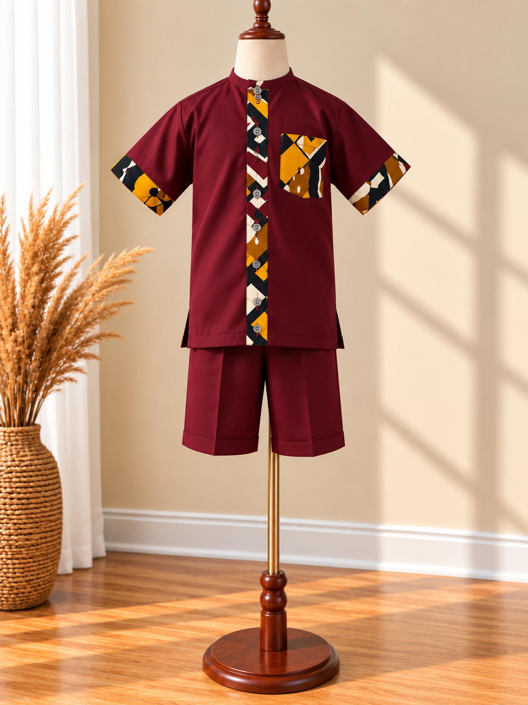 AXIS - Ensemble short enfant, coloris bordeaux, vue de face
