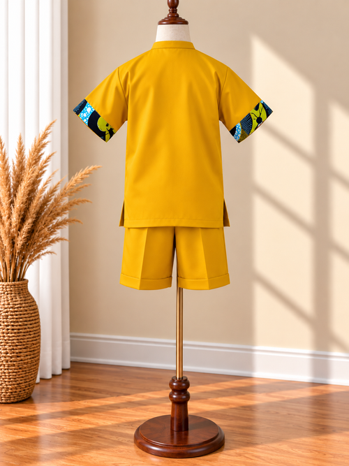 AXIS - Ensemble short enfant, coloris moutarde, vue de dos