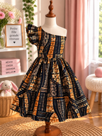 Robe bras cassé enfant en wax, coloris Amber Mosaic, vue de face