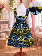 LITTLE DREAMER - Robe enfant en wax, coloris bleu et jaune, vue de dos
