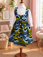LITTLE DREAMER - Robe enfant en wax, coloris bleu et jaune, vue de face