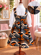 LITTLE DREAMER - Robe chasuble enfant en wax, coloris orange, vue de dos