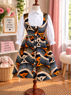 LITTLE DREAMER - Robe chasuble enfant en wax, coloris orange, vue de face
