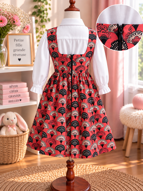 LITTLE DREAMER - Robe chasuble enfant en wax, coloris rouge, vue de dos