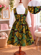 LITTLE DREAMER - Robe enfant en wax, coloris vert et or, vue de dos