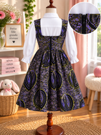 LITTLE DREAMER - Robe chasuble enfant en wax, coloris violet, vue de dos